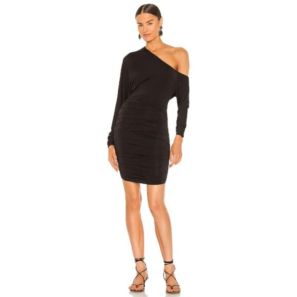 Michael Costello Dresses & Skirts - Michael Costello x Revolve Maeve Mini Dress Ruched Off Shoulder Black Size Small
